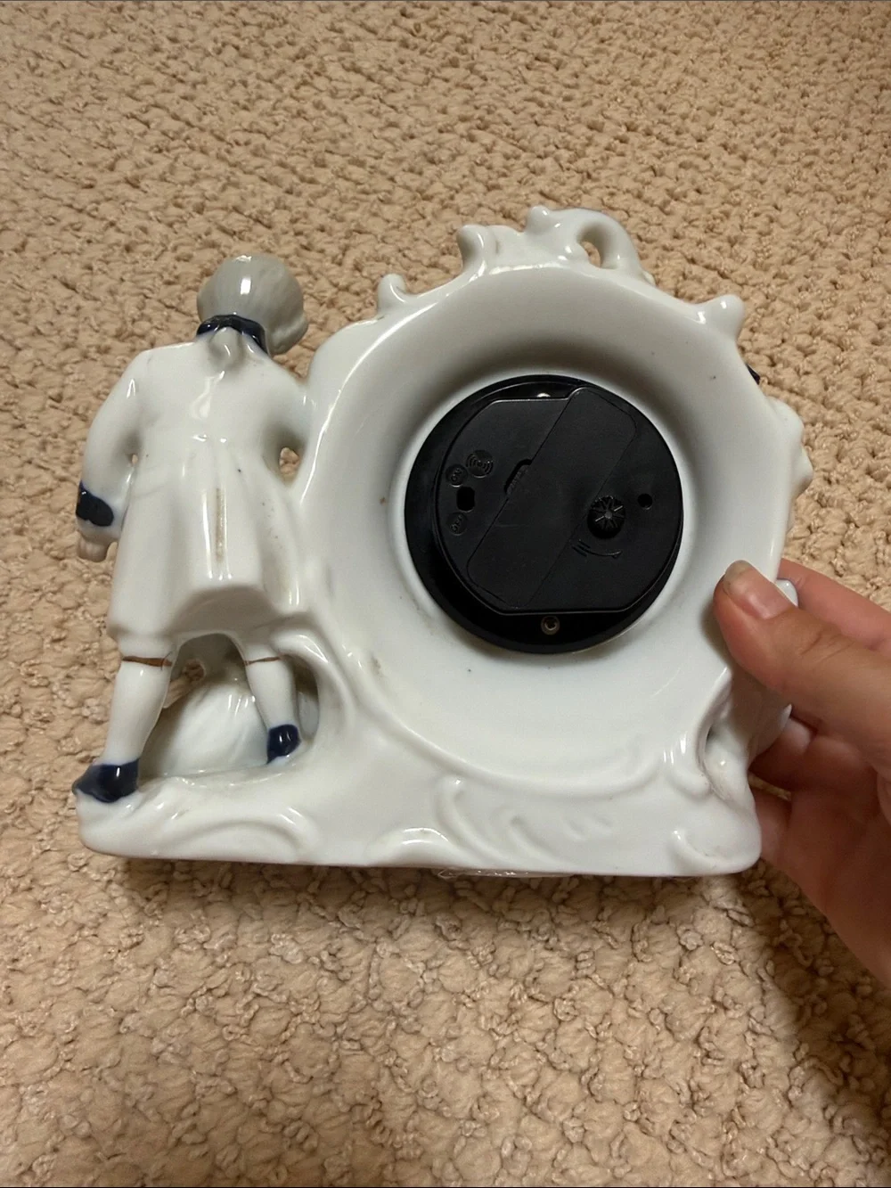 Linden White Porcelain Mantel Clock with Blue and Gold Accents